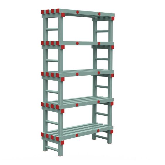 Kunststof Magazijnstelling 1650x300x1000 mm 5 niveau's groen met rode doppen