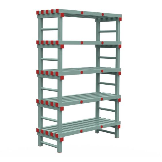 Kunststof Magazijnstelling 1650x600x1200 mm 5 niveau's groen met rode doppen