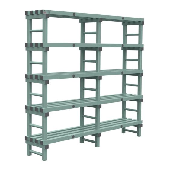 Kunststof Magazijnstelling 1650x400x2000 mm 5 niveau's groen met grijze doppen