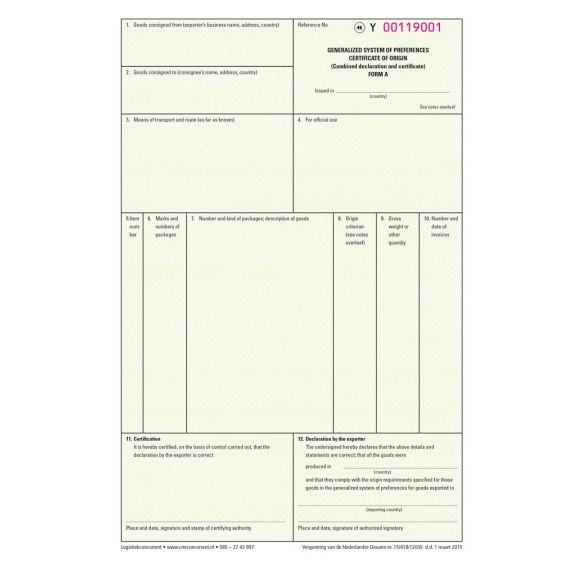 Certificaat van oorsprong - form A